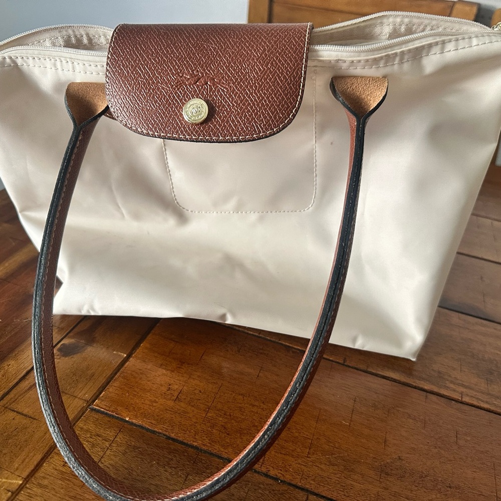 Longchamp Le Pliage Cream and Brown Bag